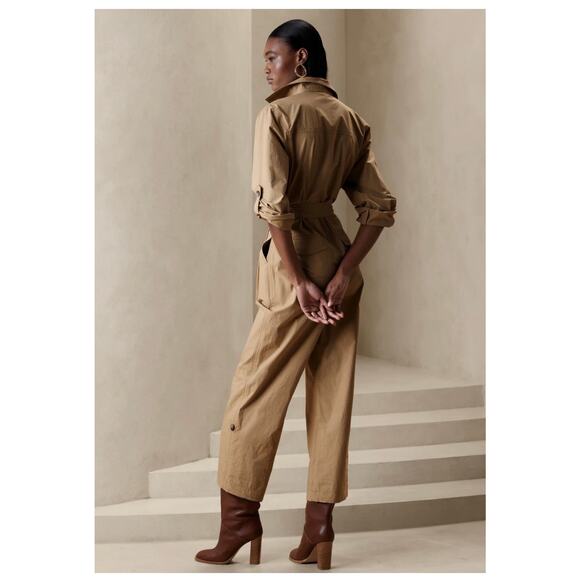 Banana Republic Poplin Jumpsuit Size Small Utility Tan Flightsuit Oversized Chic - Picture 14 of 14